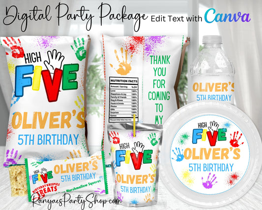 High Five Digital Party Package | Edit with Canva | You Download | You Print | You Assemble