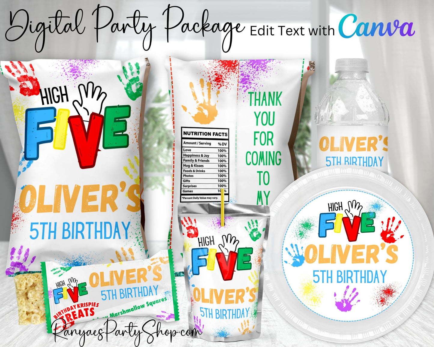 High Five Digital Party Package | Edit with Canva | You Download | You Print | You Assemble