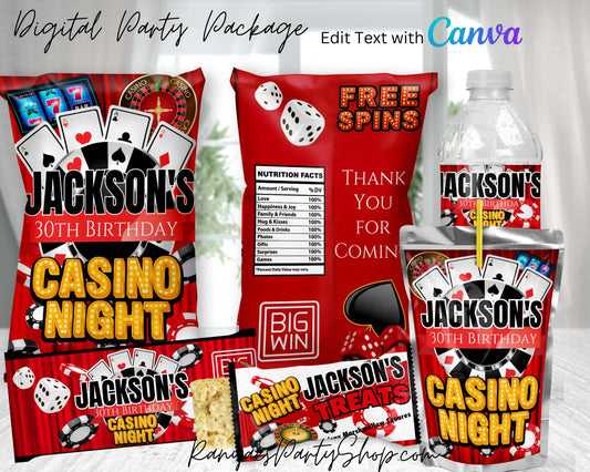 Casino Digital Party Package | Edit Text with Canva | You Edit | You Save | You Download | You Print | Digital File Only
