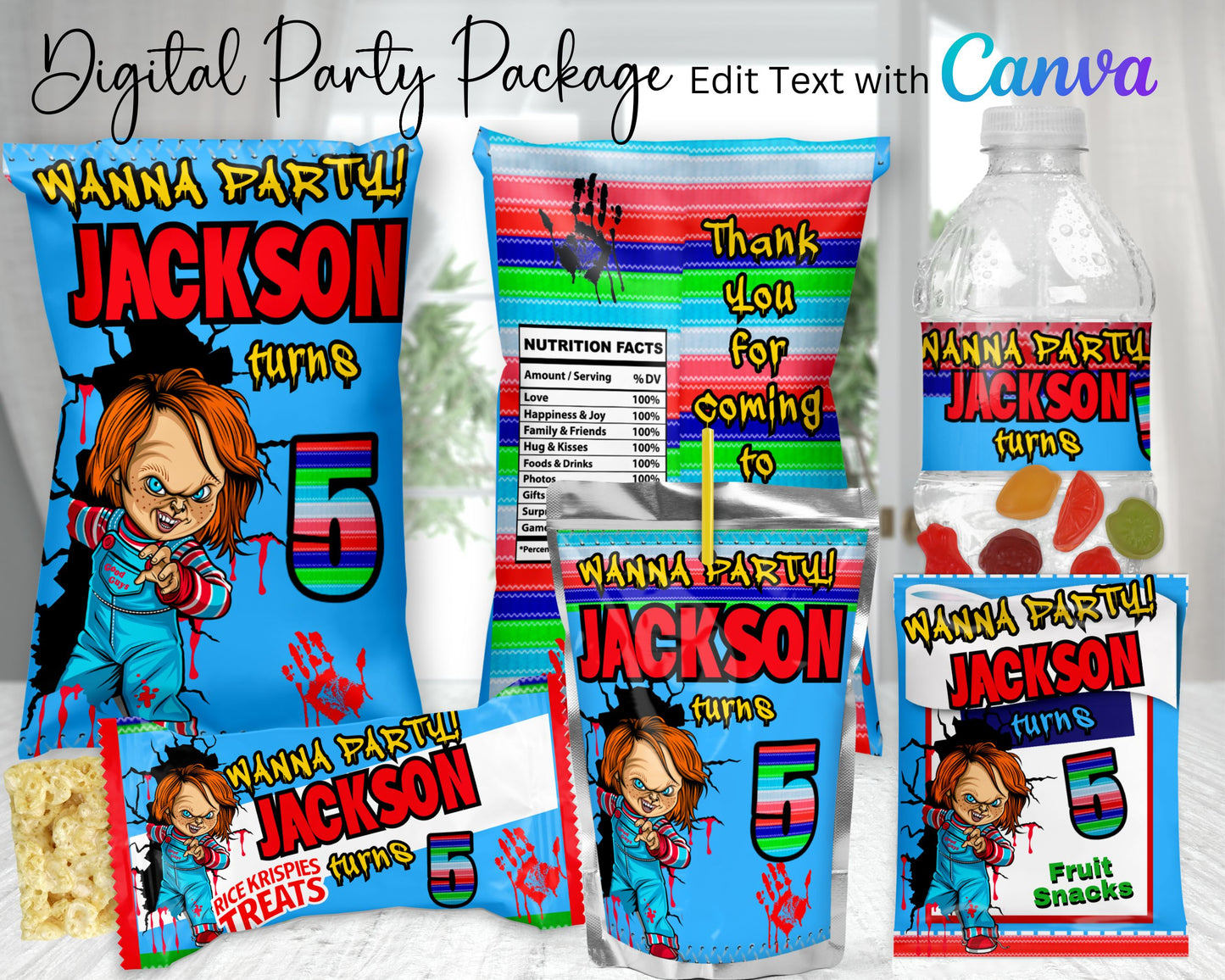 Chucky Digital Party Package | Edit Text with Canva | You Edit | You Save | You Download | You Print | Digital File Only