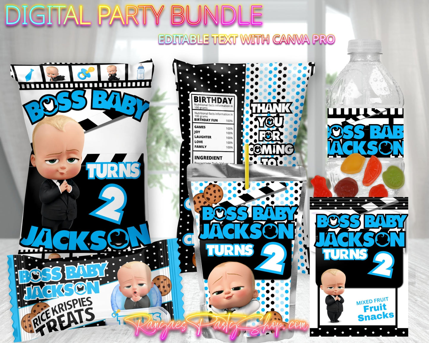 Boss Baby Digital Party Package | Boss Baby Birthday Party Bundle | Edit Text with CANVA PRO | Digital File Only