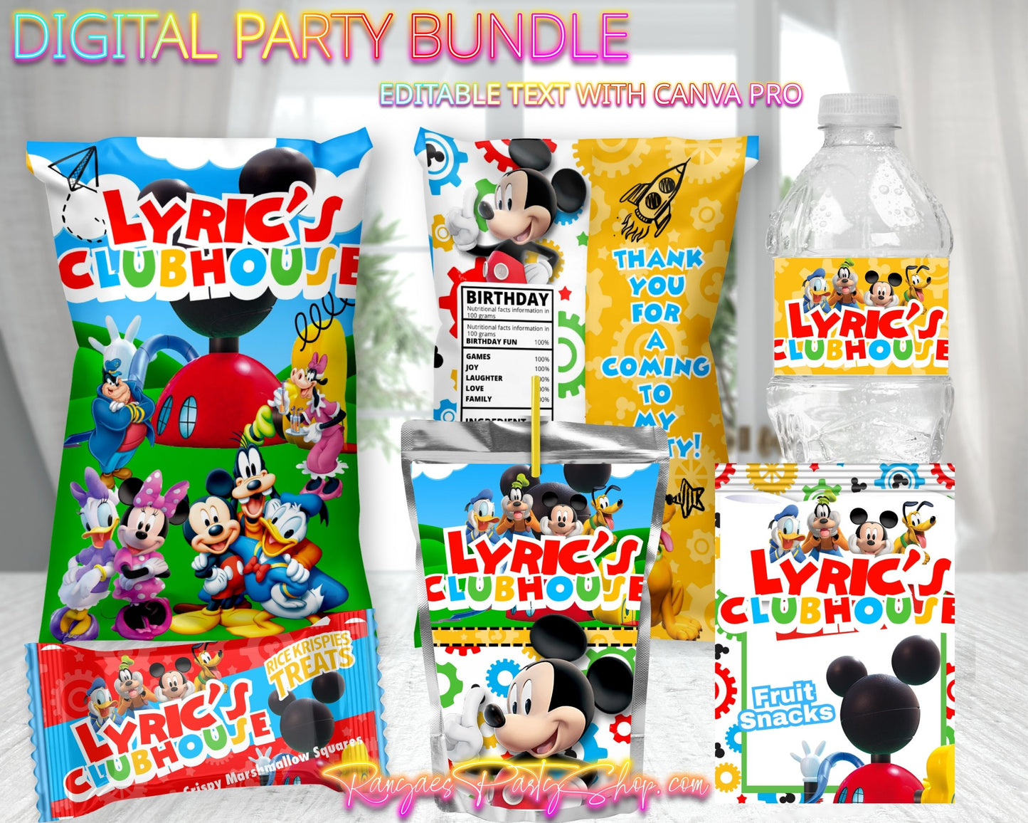 Mickey Mouse Clubhouse Digital Party Package | Mickey Mouse Clubhouse Birthday Party Bundle | Edit Text with CANVA PRO | Digital File Only