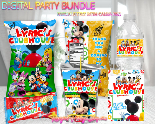 Mickey Mouse Clubhouse Digital Party Package | Mickey Mouse Clubhouse Birthday Party Bundle | Edit Text with CANVA PRO | Digital File Only