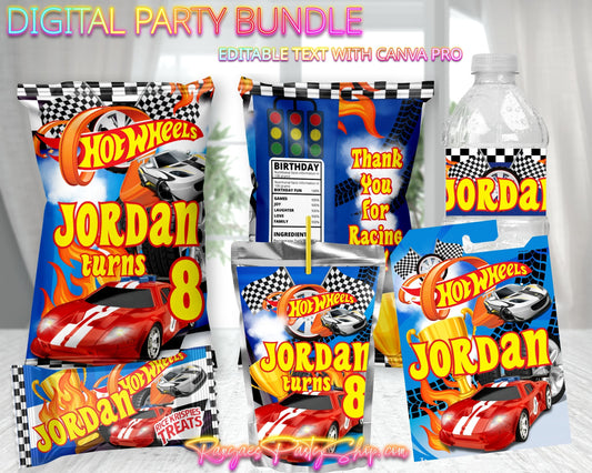 Hot Wheels Digital Party Package | First Birthday Party Bundle | Edit Text with CANVA PRO | Digital File Only