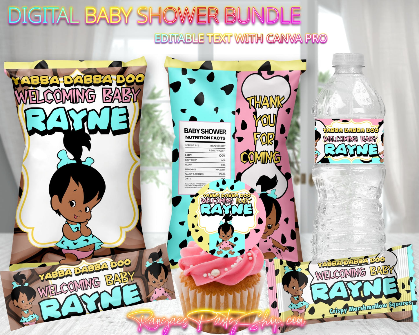 AA Pastel Pebbles Digital Baby Shower Package | Pebbles Baby Shower Bundle | Edit Text with CANVA PRO | Digital File Only