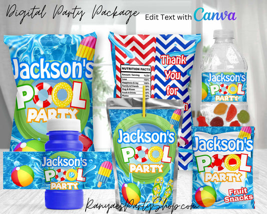 Pool Party Digital Party Package | Edit Text with Canva | You Edit | You Save | You Download | You Print | Digital File Only