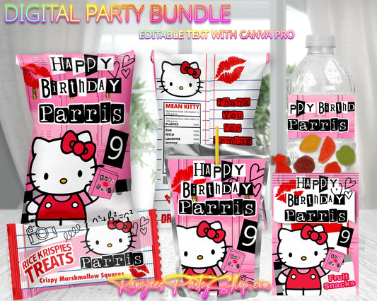Hello Kitty Meet Mean Girls Digital Party Package | Hello Kitty Mean Girls Birthday Party Bundle | Edit Text with CANVA PRO | Digital File Only