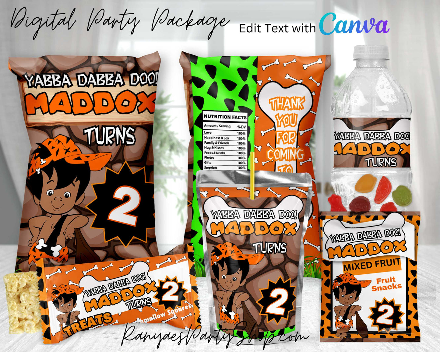 African American Bam Bam Digital Party Package | Edit Text with Canva | You Edit | You Save | You Download | You Print | Digital File Only