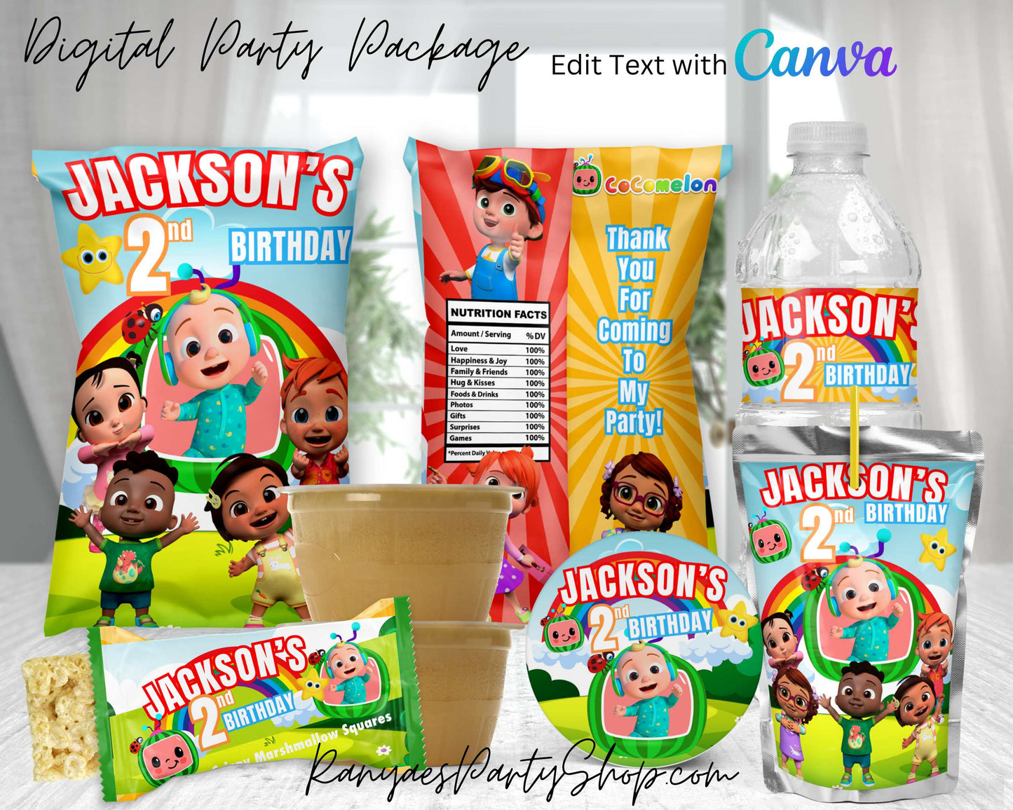 Cocomelon JJ Digital Party Package | Edit Text with Canva | You Edit | You Save | You Download | You Print | Digital File Only