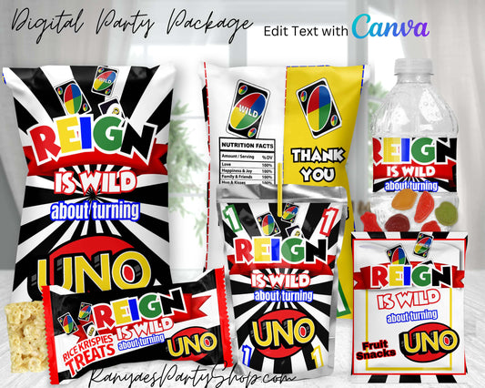 First Birthday UNO Digital Party Package | Edit Text with Canva | You Edit | You Save | You Download | You Print | Digital File Only