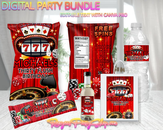 Casino Night Digital Party Package | Casino Night Birthday Party Bundle | Edit Text with CANVA PRO | Digital File Only