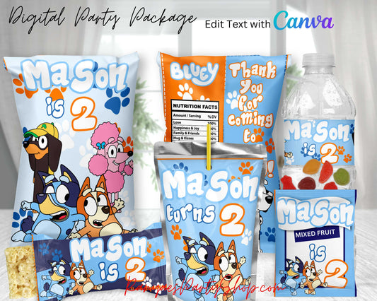 Bluey Digital Party Package | Edit Text with Canva | You Edit | You Save | You Download | You Print | Digital File Only