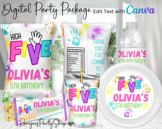 High Five Girls Digital Party Package | Edit with Canva | You Download | You Print | You Assemble