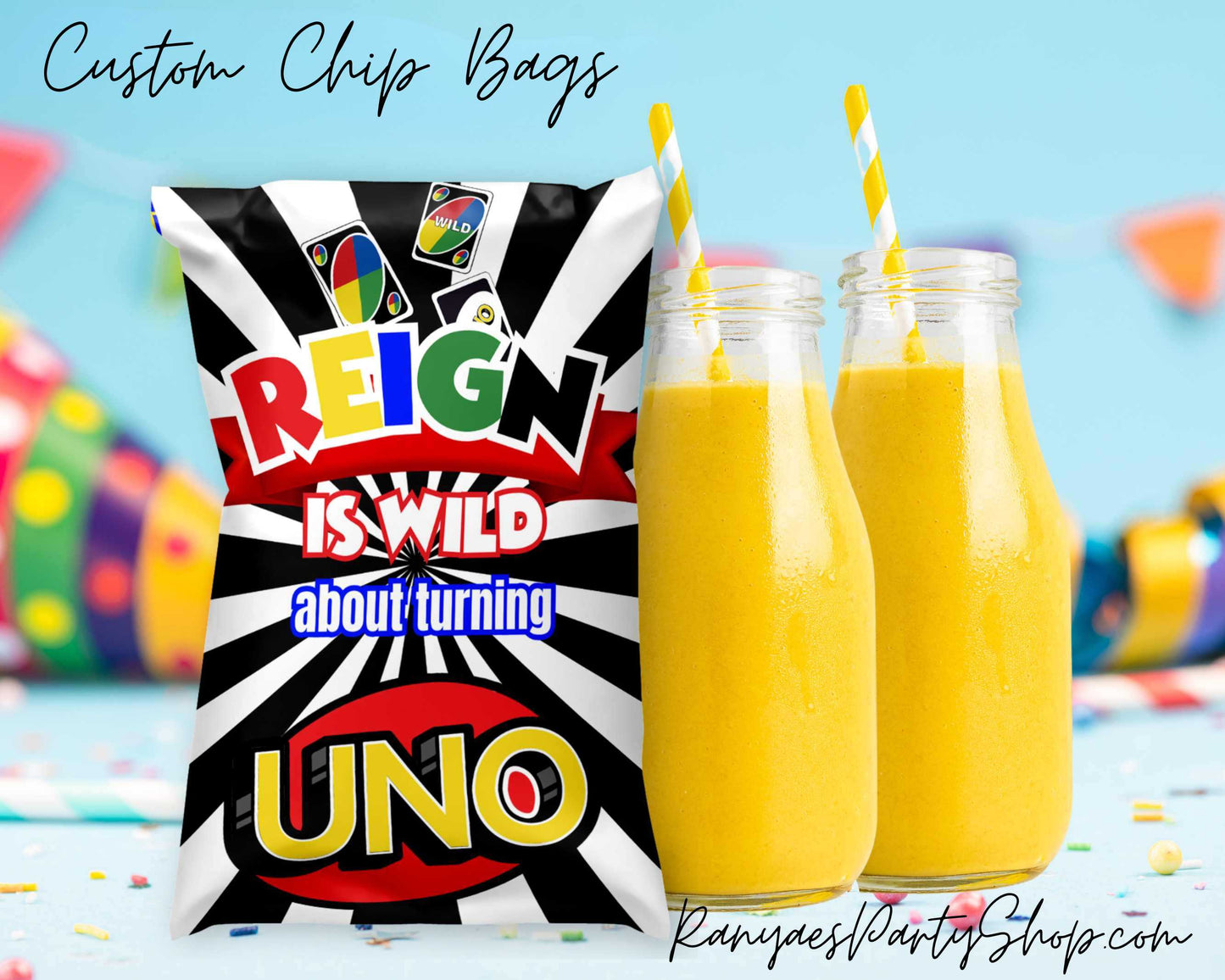 First Birthday UNO Chip Bag Favors | Custom Chip Bags | Custom Birthday Chip Bags | First Birthday Chip Bags