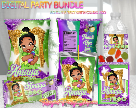 Baby Tiana Digital Party Package | Princess Tiana Birthday Party Bundle | Edit Text with CANVA PRO | Digital File Only
