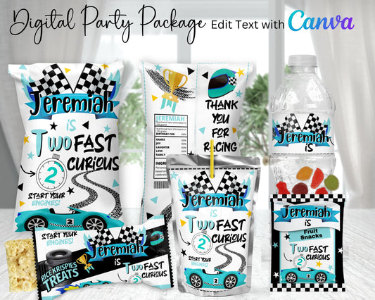Two Fast 2 Curious Digital Party Package | Edit Text with Canva | You Edit | You Save | You Download |You Print | Digital File Only