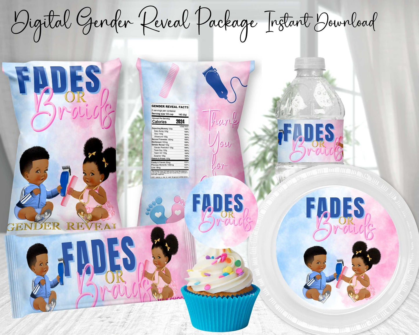 Fades or Braids Gender Reveal Digital Package | Instant Download | You Download | You Print | You Assemble
