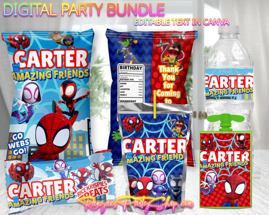 Spidey and His Amazing Friends Digital Party Package | Spidey and Friends Party Bundle | Edit Text with Canva | Digital File Only