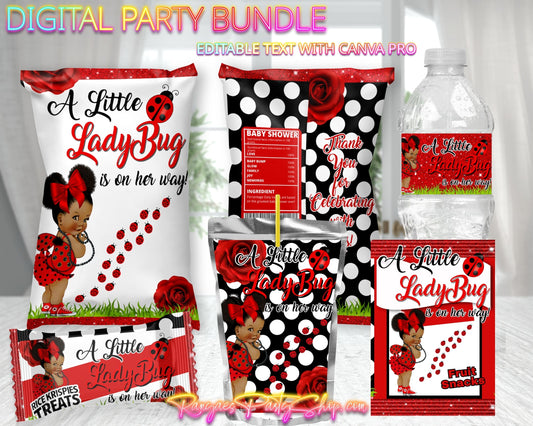 AA Ladybug Baby Shower Digital Bundle | Ladybug Baby Shower | Edit Text with CANVA PRO | Digital File Only