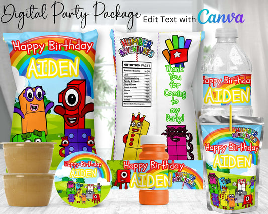 Numberblocks Digital Party Package | Edit Text with Canva | You Edit | You Save | You Download | You Print | Digital File Only