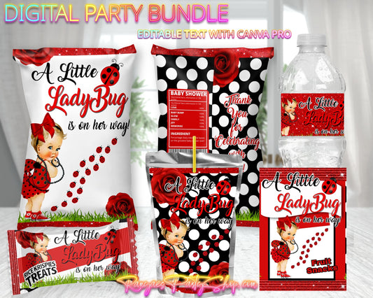 Ladybug Baby Shower Digital Bundle | Ladybug Baby Shower | Edit Text with CANVA PRO | Digital File Only