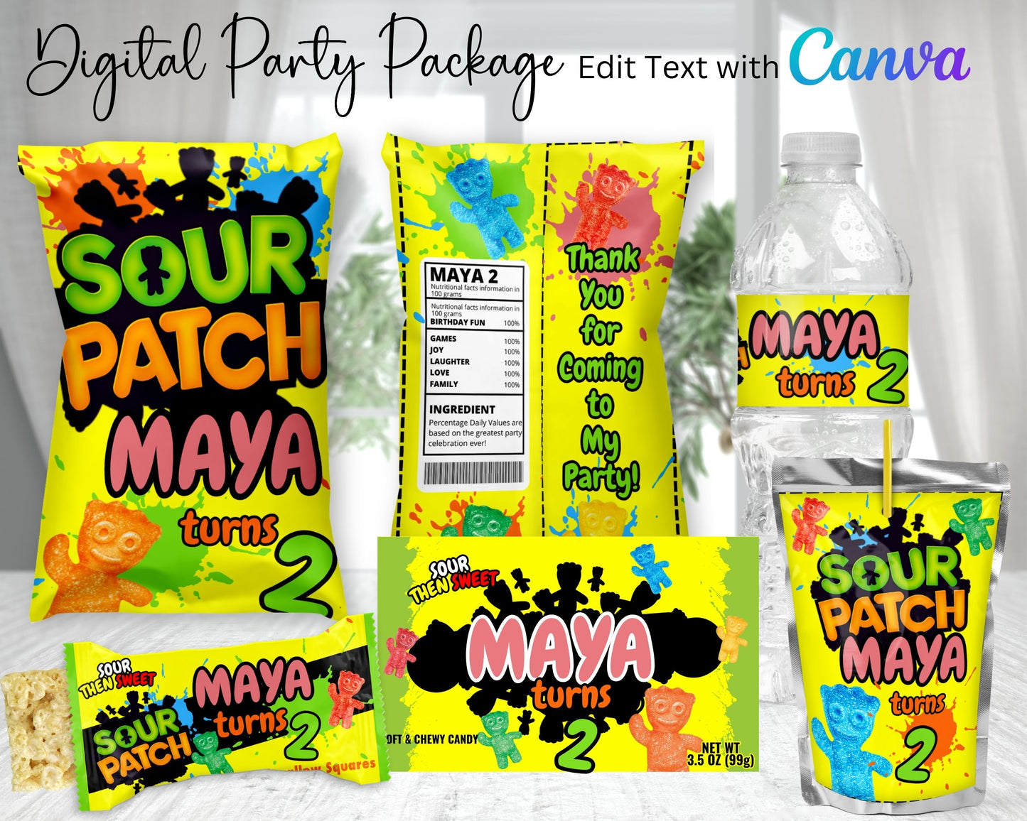 Sour & Sweet Digital Party Package | Edit Text in Canva | Sour Patch Party | Sweet or Sour Party Digital Favors