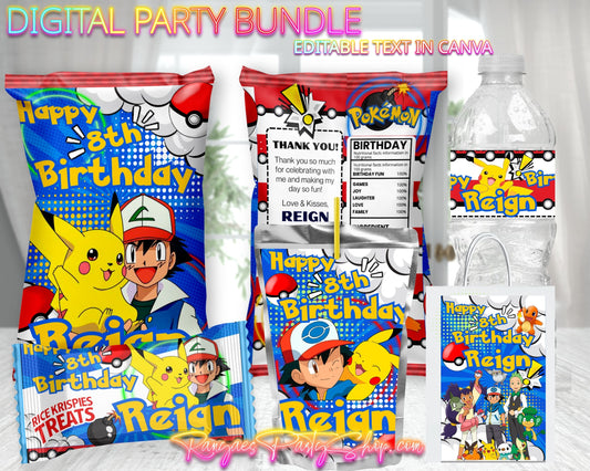 Pokemon Digital Party Package | Pokemon Party Bundle | Edit Text with Canva | Digital File Only