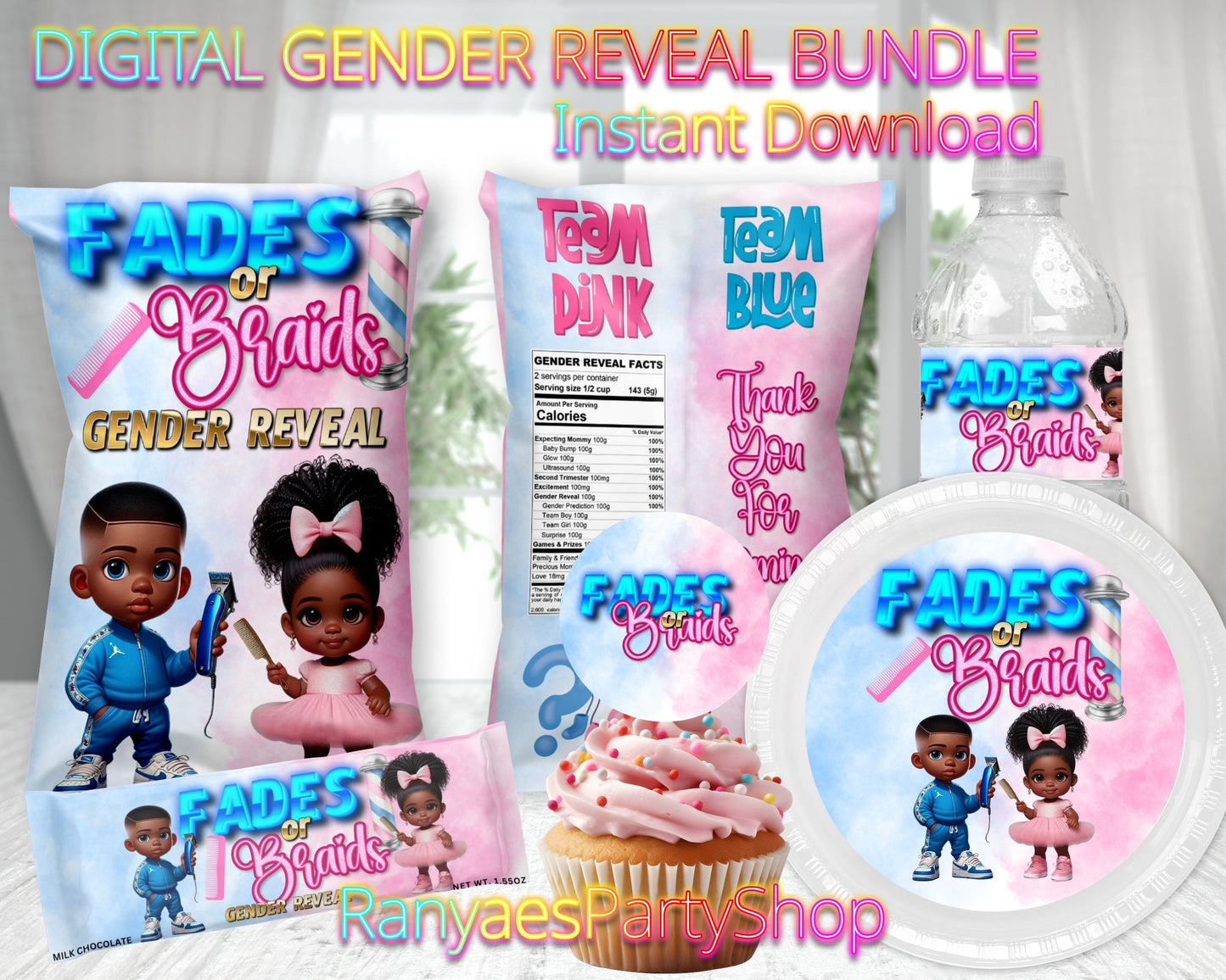 Fades or Braids Gender Reveal Digital Package  | Fades or Braids | Gender Reveal | Instant Download