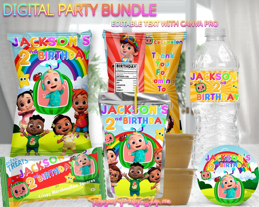 JJ Cocomelon Digital Party Package | Cocomelon Party Bundle | Edit Text with Canva Pro | Digital File Only