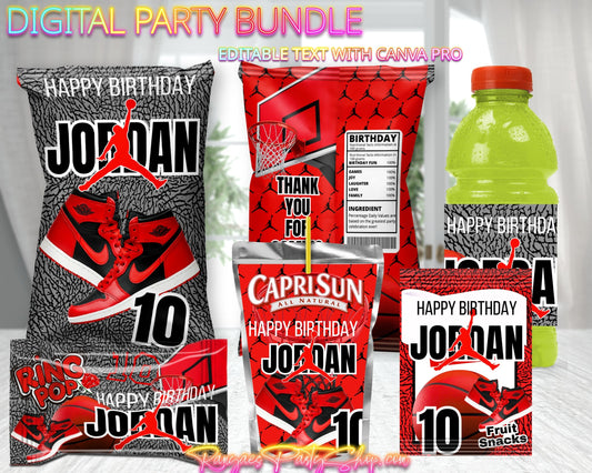 Jordan Theme Digital Party Package | Basketball Birthday Party Bundle | Edit Text with CANVA PRO | Digital File Only