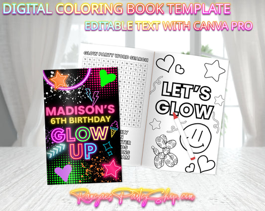 Glow Up Digital Coloring Book | Glow Up Party Favors | Edit Text with CANVA PRO | Digital File