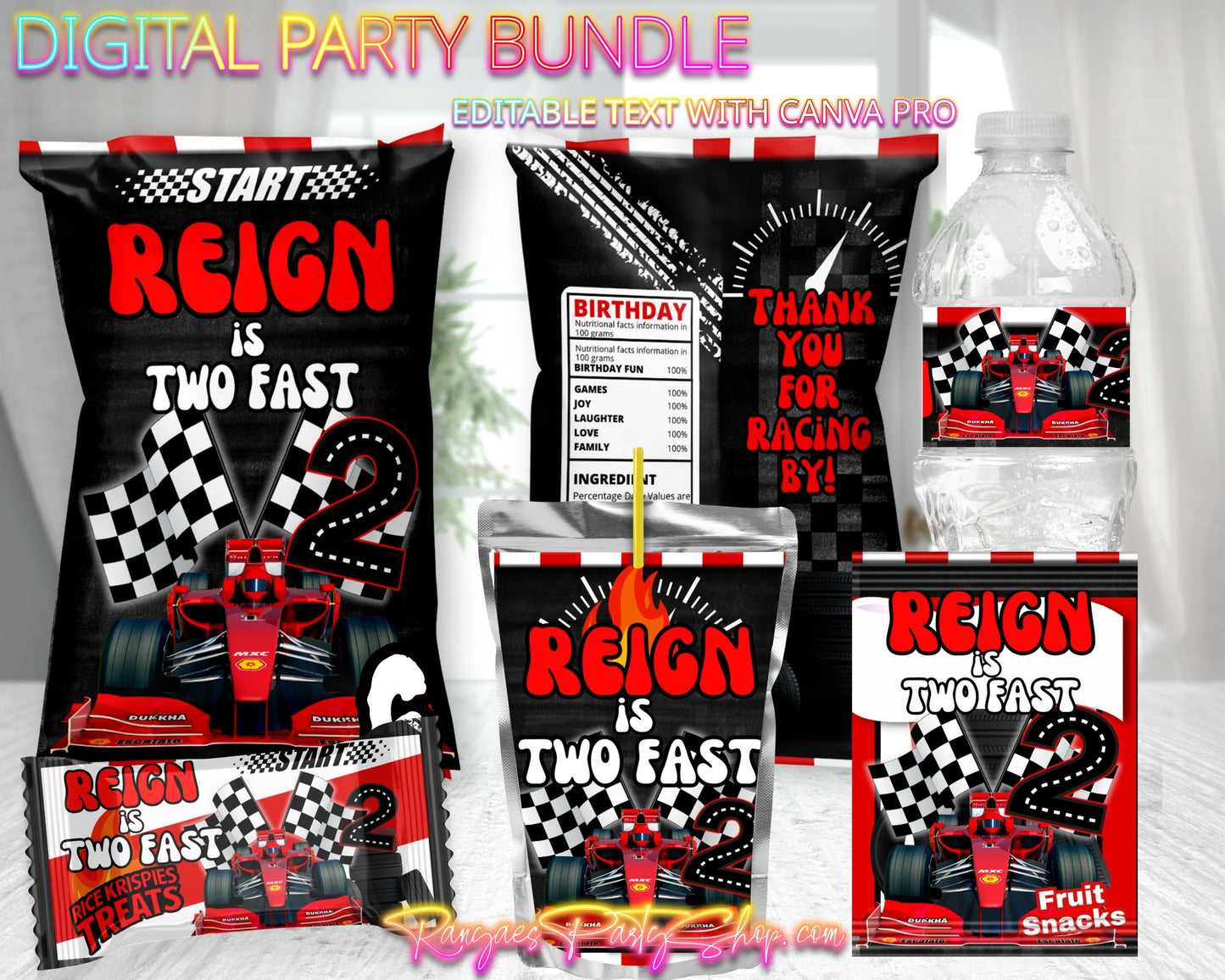 Two Fast Digital Party Package | Second Birthday Party Bundle | Edit Text with CANVA PRO | Digital File Only
