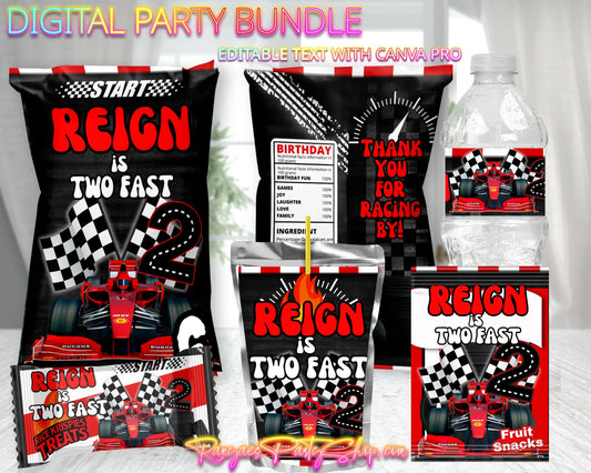 Two Fast Digital Party Package | Second Birthday Party Bundle | Edit Text with CANVA PRO | Digital File Only