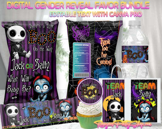 Jack or Sally Gender Reveal Digital Package with Welcome Sign | Jack or Sally Gender Reveal | Editable with CANVA PRO | Gender Reveal Favors | Digital File Only