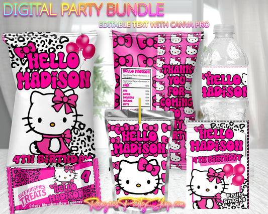 Hello Kitty Digital Party Package | Hello Kitty Birthday Party Bundle | Edit Text with CANVA PRO | Digital File Only
