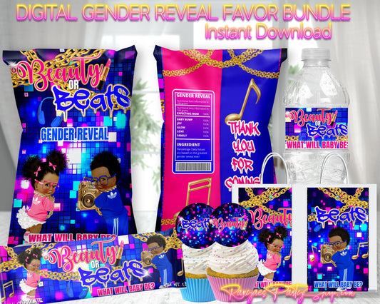 Beauty or Beats Gender Reveal Digital Bundle | Beauty or Beats | Gender Reveal | Instant Download