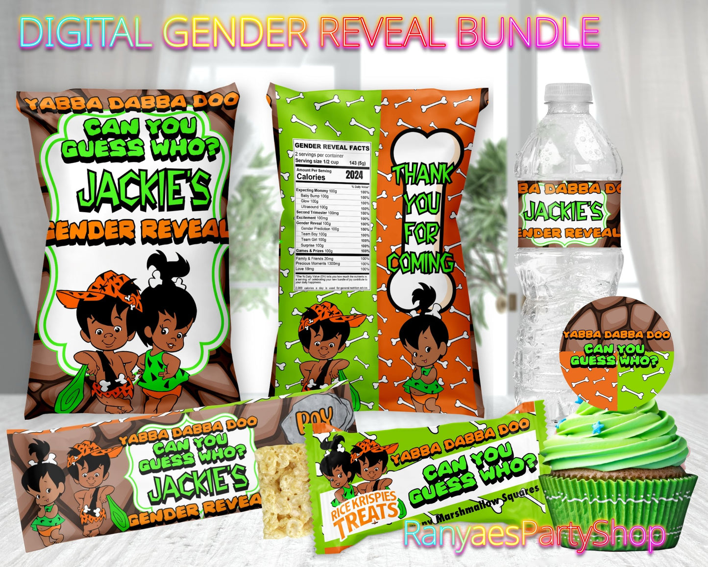 Pebbles or Bam Bam Gender Reveal Digital Package | Gender Reveal Bundle | Bam Bam or Pebbles | Gender Reveal Favors | Digital File Only