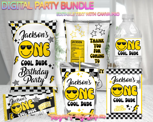 One Cool Dude Digital Party Package | First Birthday Party Bundle | Edit Text with CANVA PRO | Digital File Only