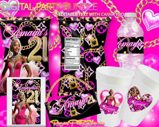 Bougie Glamour Digital Party Package | Bougie Birthday Party Bundle | Edit Text with Canva Pro | Digital File Only