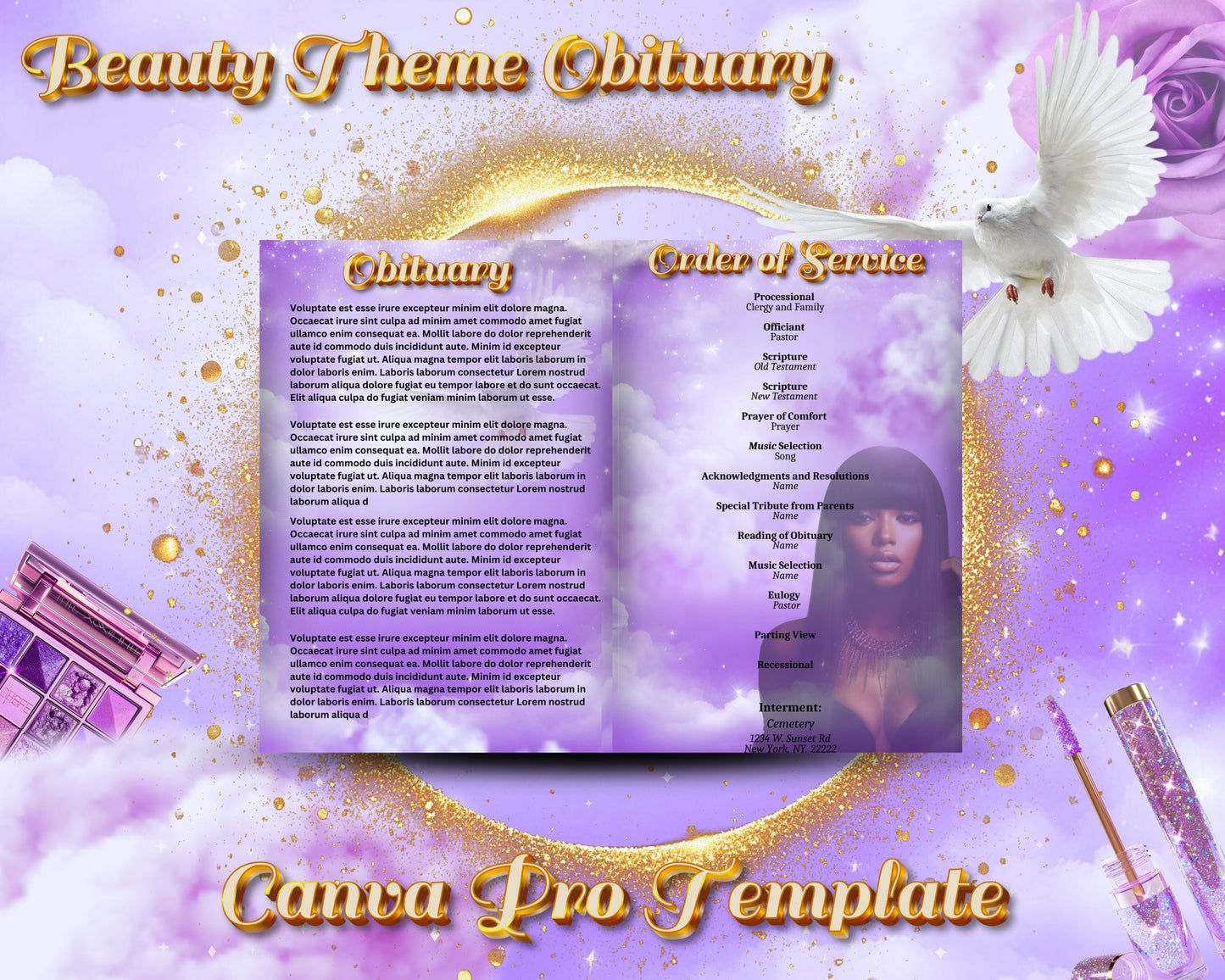 CANVA PRO Obituary Template | Beauty Themed Obituary Template | 8.5 x 11 Editable with Canva | Memorial | Digital File Only