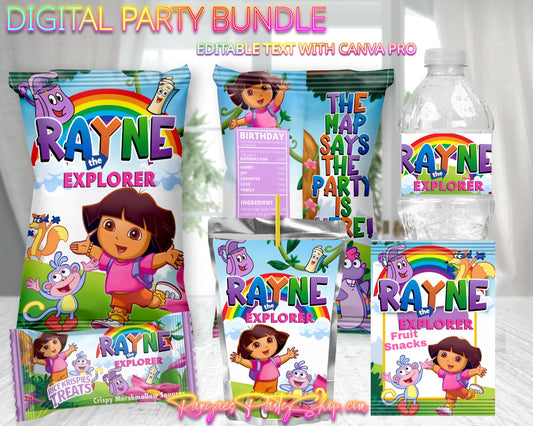 Dora the Explorer Digital Party Package | Dora Birthday Party Bundle | Edit Text with CANVA PRO | Digital File Only