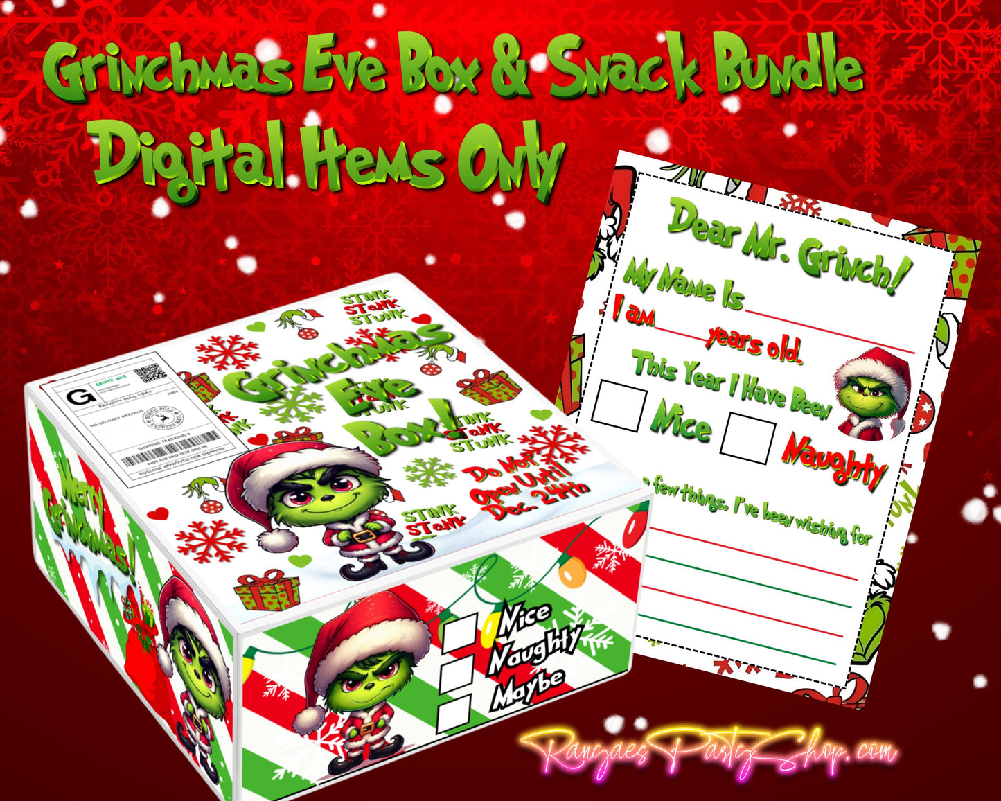 Grinchmas Eve Box with Snacks Digital Bundle | Christmas Eve Digital Bundle | INSTANT DOWNLOAD | Digital Files