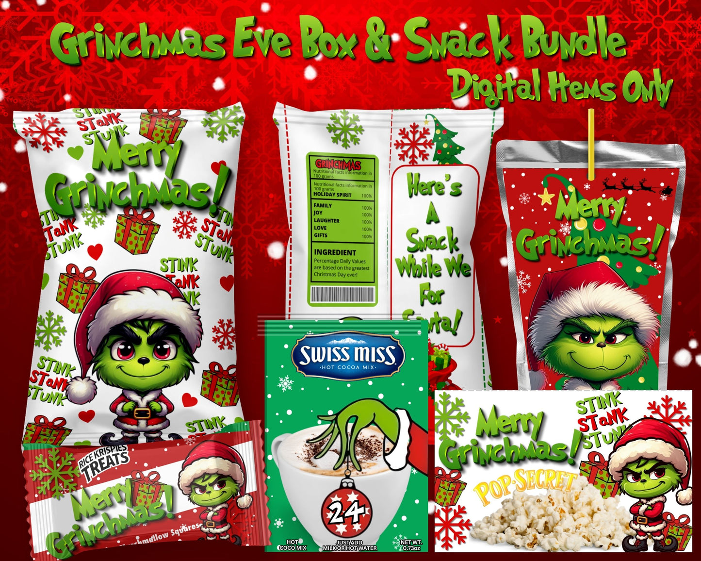 Grinchmas Eve Box with Snacks Digital Bundle | Christmas Eve Digital Bundle | INSTANT DOWNLOAD | Digital Files
