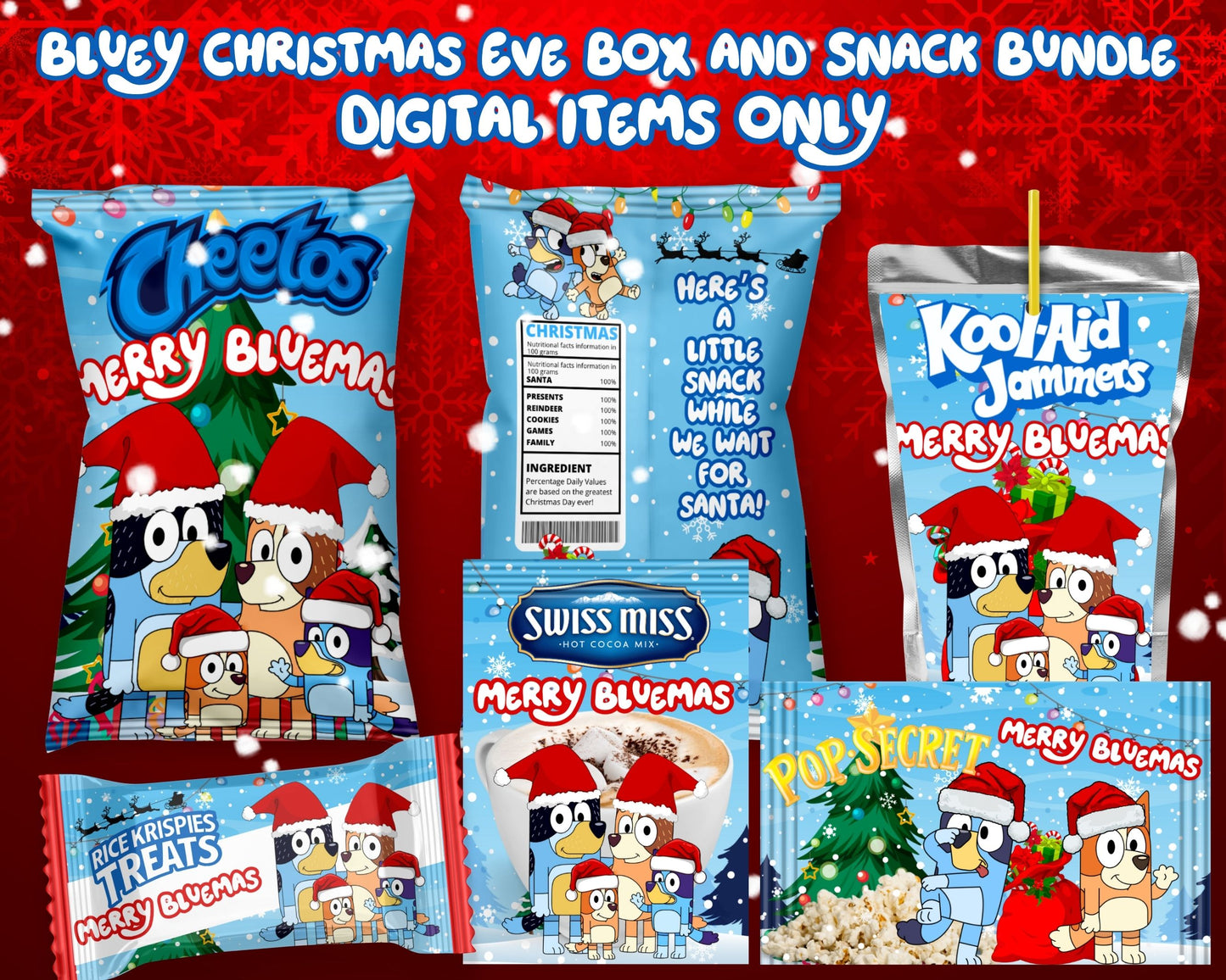 Bluey Christmas Eve Box with Snacks Digital Bundle | Christmas Eve Digital Bundle | INSTANT DOWNLOAD | Digital Files