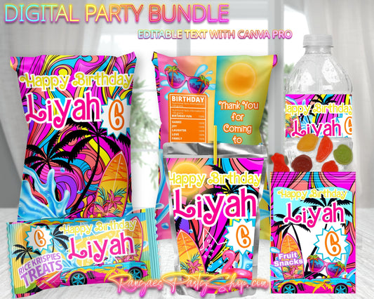 Malibu Doll Digital Party Package | Malibu Doll Birthday Party Bundle | Edit Text with CANVA PRO | Digital File Only