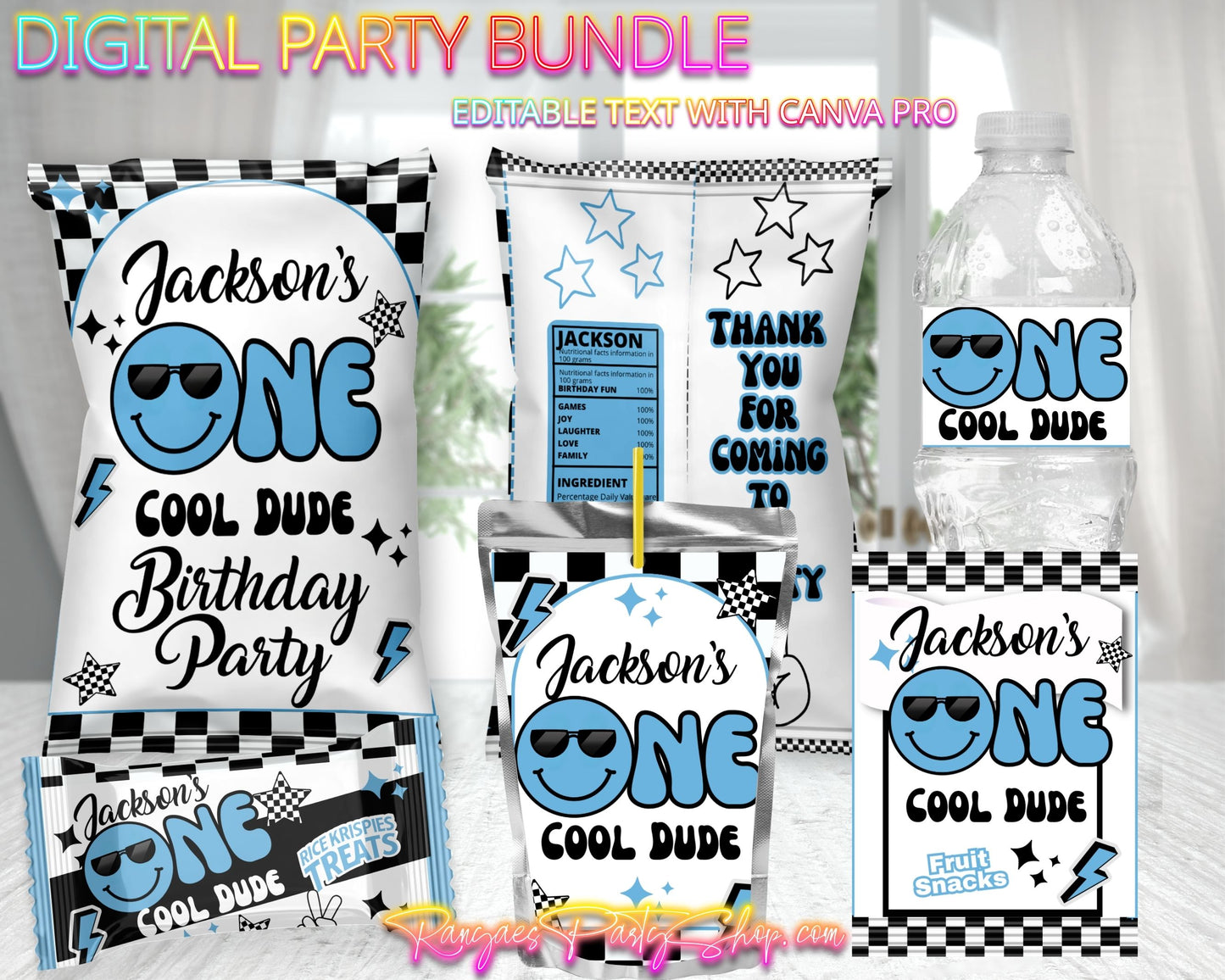 One Cool Dude Digital Party Package | First Birthday Party Bundle | Edit Text with CANVA PRO | Digital File Only