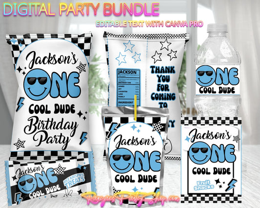 One Cool Dude Digital Party Package | First Birthday Party Bundle | Edit Text with CANVA PRO | Digital File Only