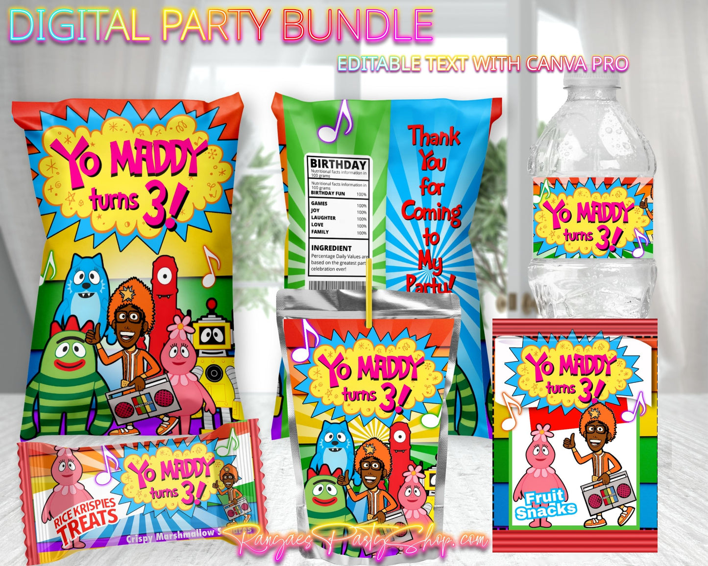 Yo Gabba Gabba Digital Party Package | Yo Gabba Gabba Party Bundle | Edit with CANVA PRO | Digital File Only