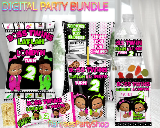 Boss Twins Digital Party Package | Girl Boss Twins Party Bundle | Girl Boss Twins Birthday Party Package | Digital File Only