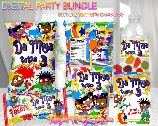 African American Rugrats Digital Party Package | AA Rugrats Birthday Party Bundle | Edit Text with CANVA PRO | Digital File Only